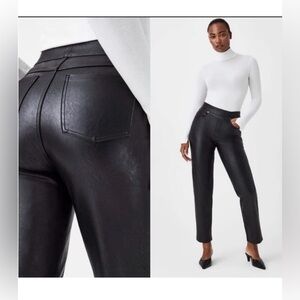 NWOT-Spanx Vegan Black Leather Cropped Ankle pants Size M